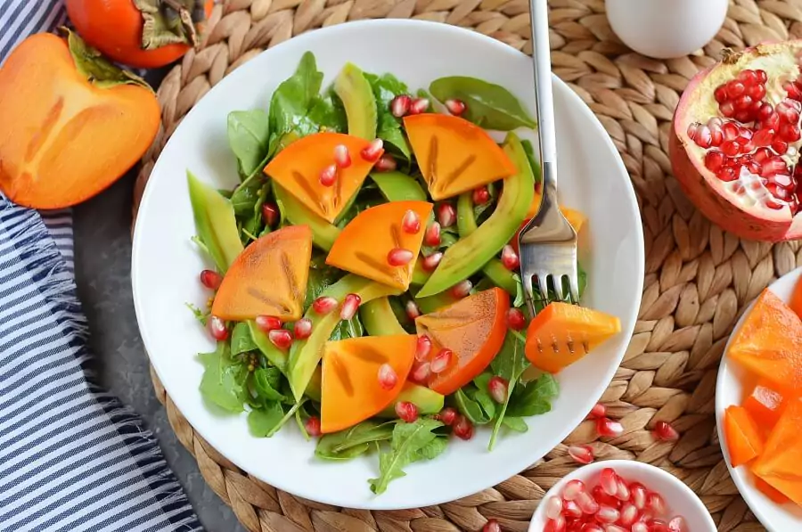 Winter Persimmon and Avocado Salad Recipe -How To Make Winter Persimmon and Avocado Salad -Delicious Winter Persimmon and Avocado Salad