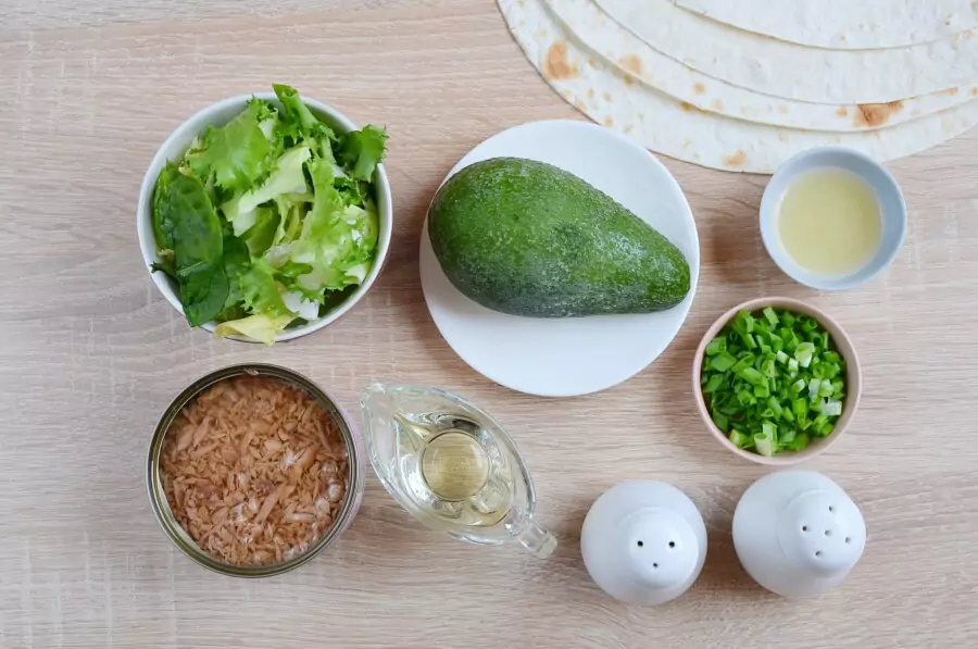 Ingredients for Avocado and Tuna Salad Wraps