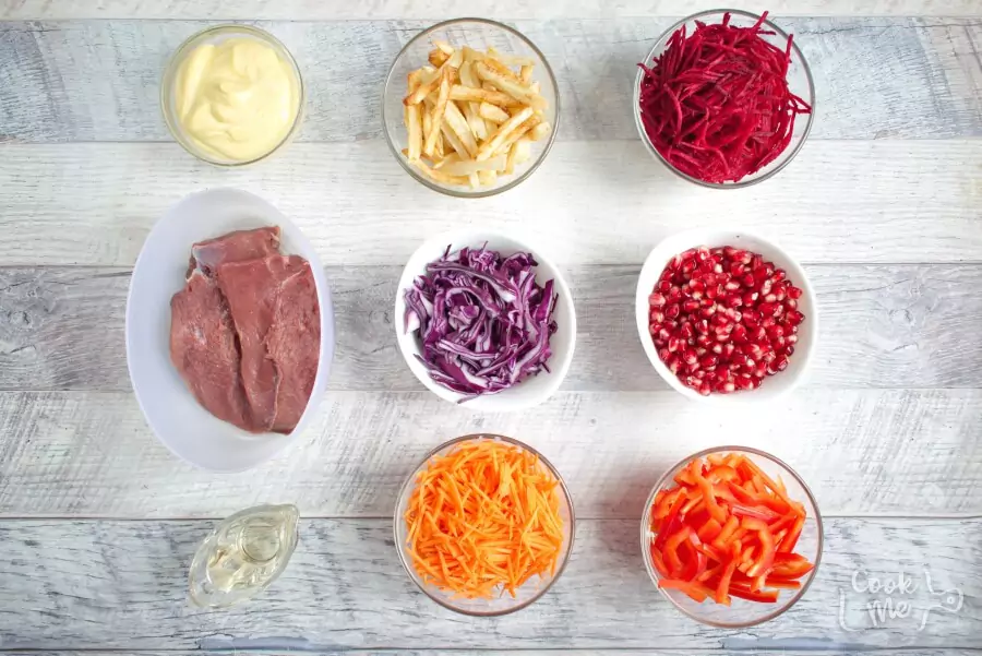 Ingredients for Beet and Pomegranate Kaleidoscope Salad
