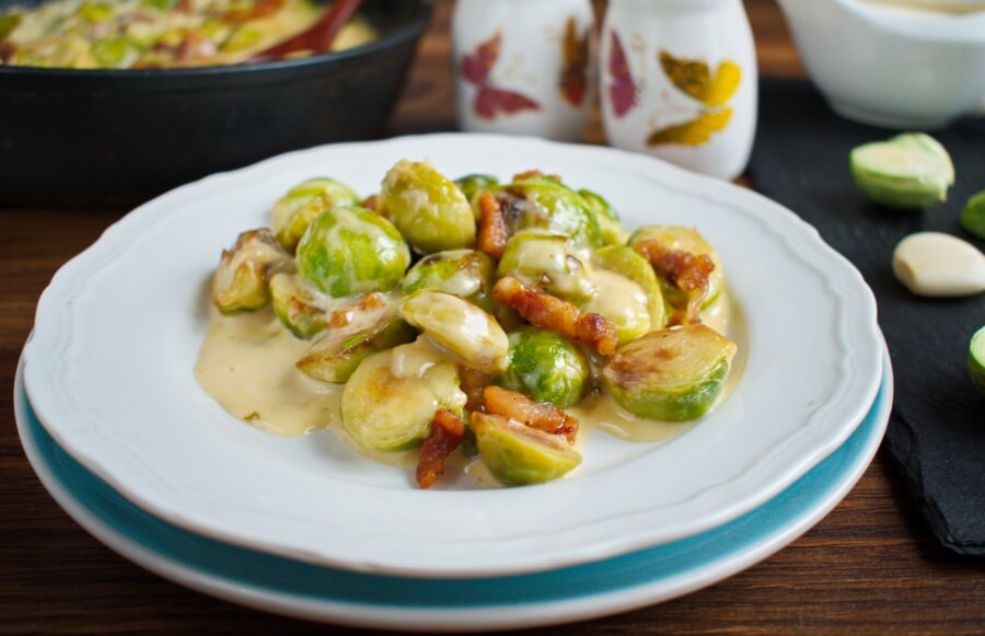 Brussels Sprouts in Alfredo Sauce Recipe-Low-Carb Roasted Brussels Sprouts in Creamy Alfredo Sauce recipe