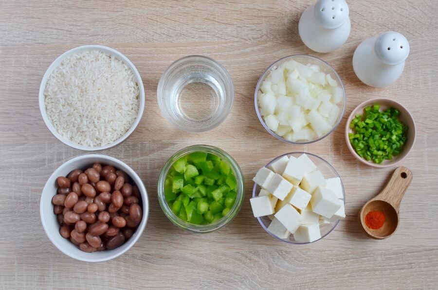 Ingridiens for Chile Verde Tofu and Rice