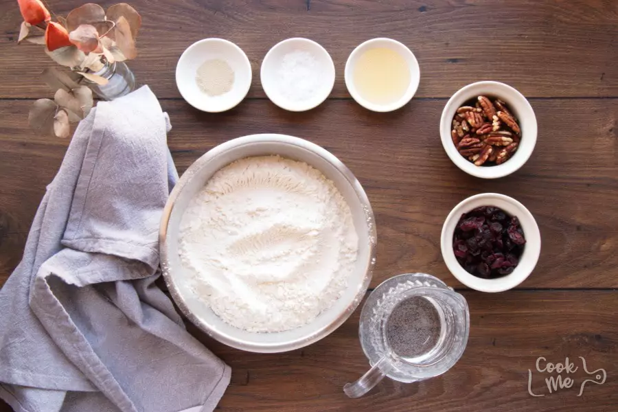 Ingredients for Crusty Cranberry Nut No Knead Bread