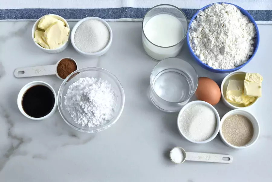 Ingredients for Easy Cinnamon Rolls (from Scratch)