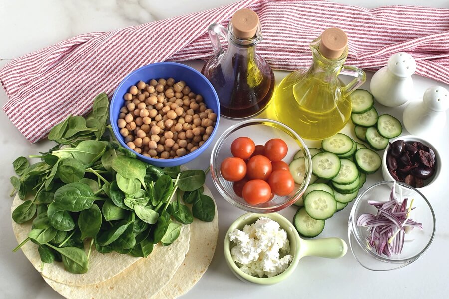 Ingridiens for Greek Salad Wraps