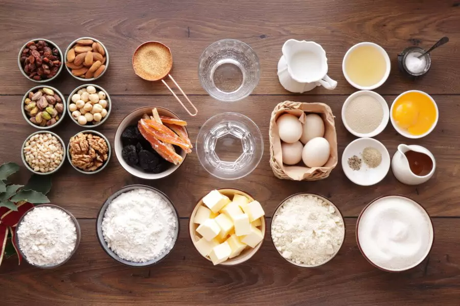 Ingredients for Christmas Stollen with Marzipan