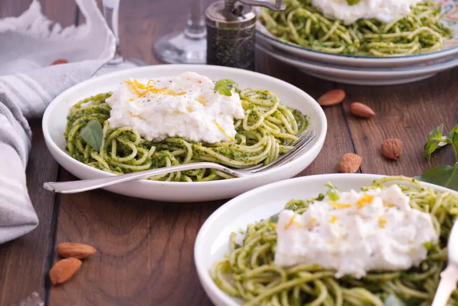 Winter Pesto Spaghetti with Lemon Ricotta