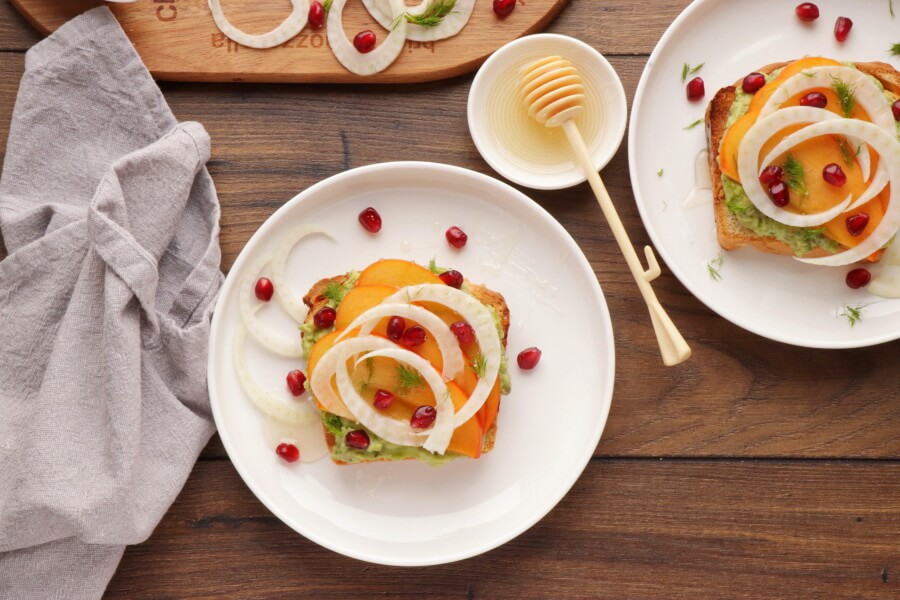 How to serve Avocado Toast with Persimmon and Pomegranate