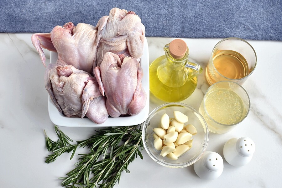 Ingridiens for Cornish Game Hens with Garlic and Rosemary