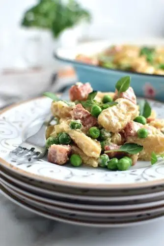 Creamy Baked Gnocchi with Ham and Peas