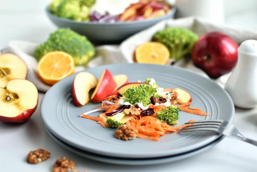 Fresh Broccoli and Apple Salad with Walnuts