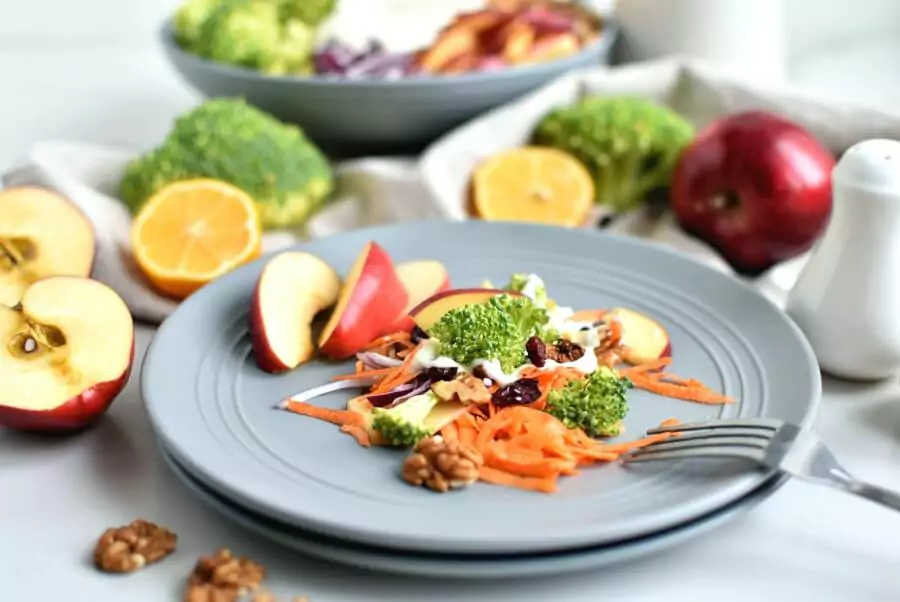 Fresh Broccoli and Apple Salad with Walnuts