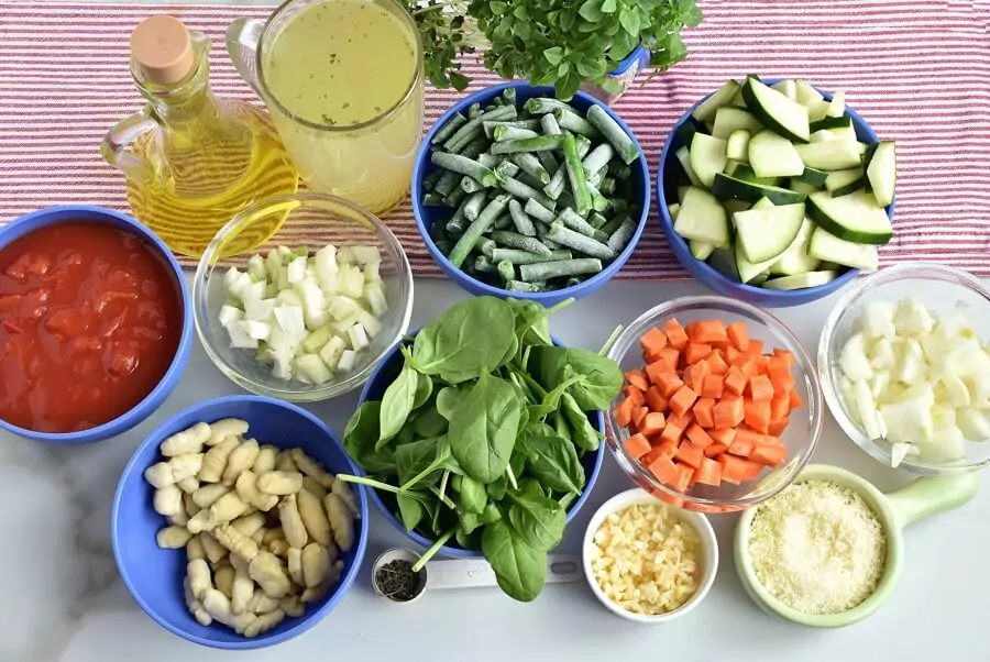 Ingredients for Gnocchi Vegetable Soup with Pesto and Parmesan