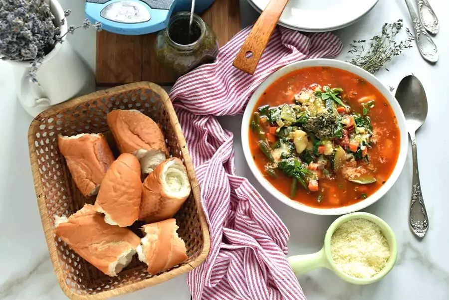 Gnocchi Vegetable Soup with Pesto and Parmesan