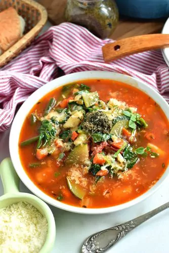 Gnocchi Vegetable Soup with Pesto and Parmesan