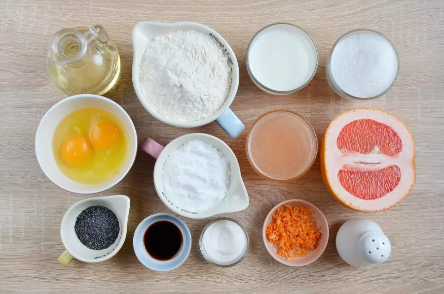 Ingredients for Grapefruit–Poppy Seed Loaf Cake with Yogurt Glaze
