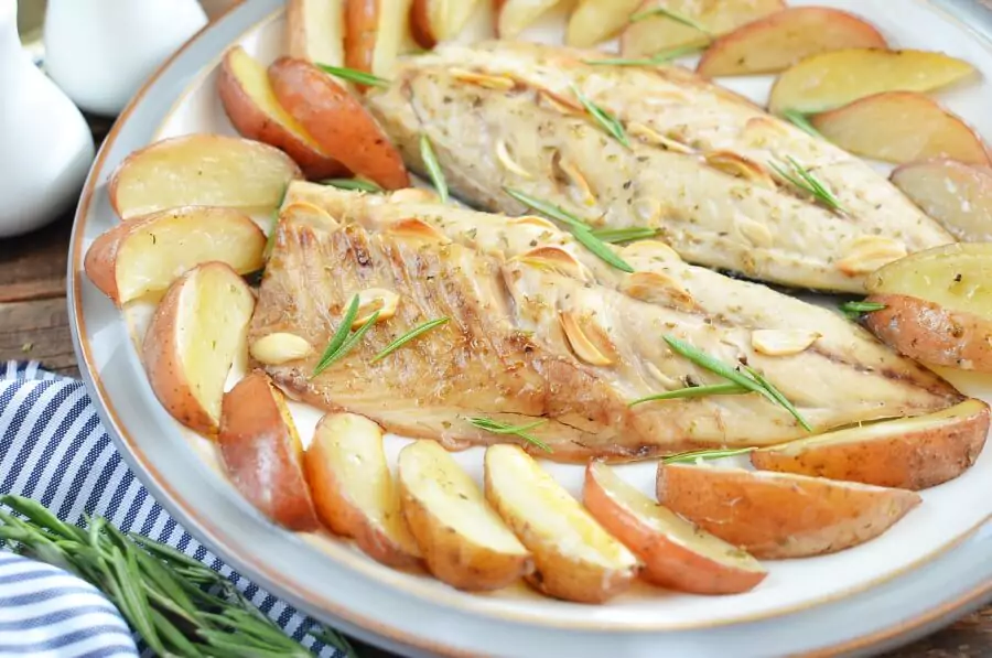 Greek Baked Bonito With Herbs & Potatoes
