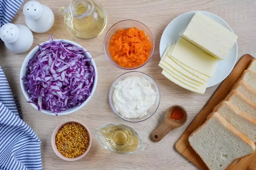 Ingredients for Grilled Cheese and Red Cabbage Sandwiches