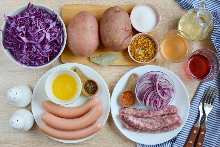Ingridiens for Knocks ‘n’ Brats & Red Cabbage & Roasted Potatoes