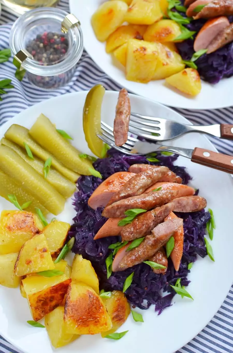 Knocks ‘n’ Brats & Red Cabbage & Roasted Potatoes