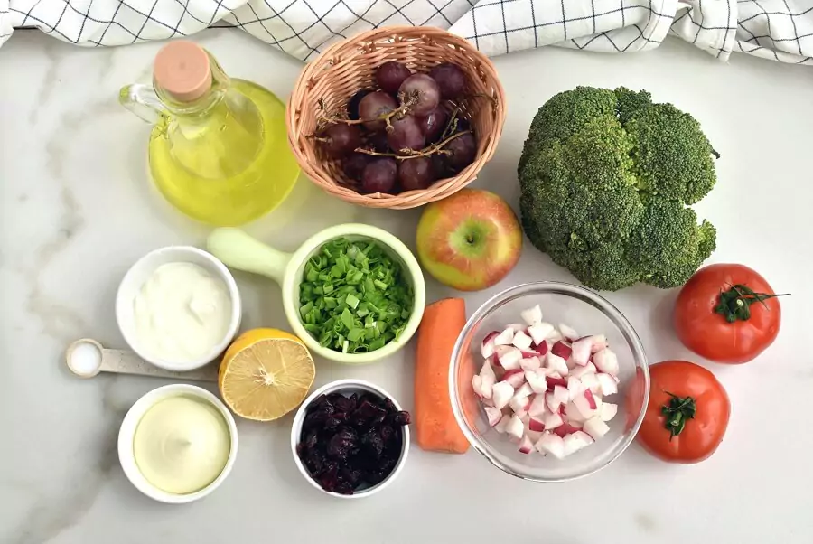 Ingredients for Loaded Broccoli Radish Salad