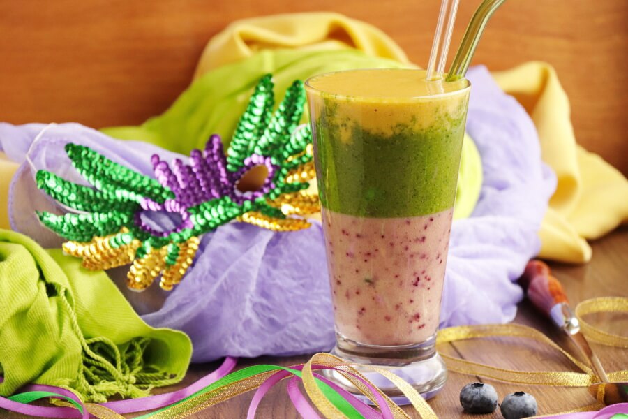 Mardi Gras Smoothie Recipe-Festive Mardi Gras Smoothie-Vegan Mardi Gras Smoothie