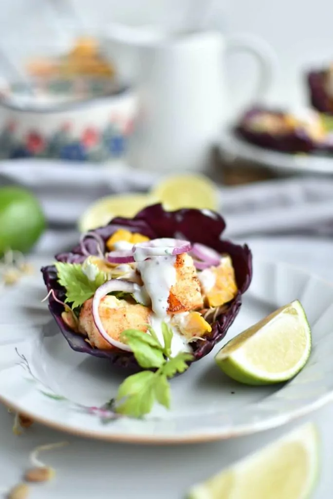 Mint Yogurt and Sprout Cabbage Cups
