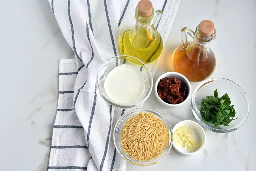 Ingredients for Orzo with Creamy Sun-Dried Tomato Basil Sauce