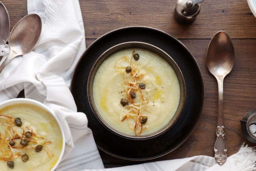 How to serve Cauliflower Soup with Frizzled Leeks and Capers