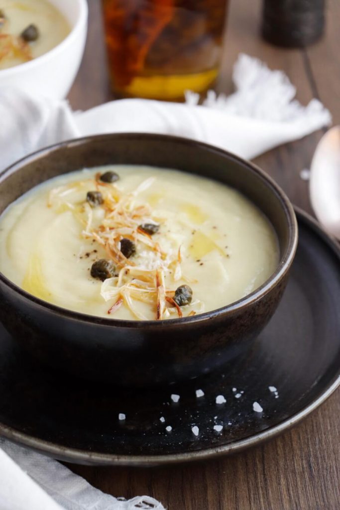 Cauliflower Soup with Frizzled Leeks and Capers