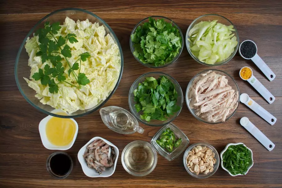 Ingredients for Spicy Cabbage Salad with Turkey and Peanuts