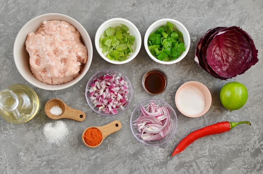 Ingridiens for Vietnamese Chicken and Red Cabbage Cups