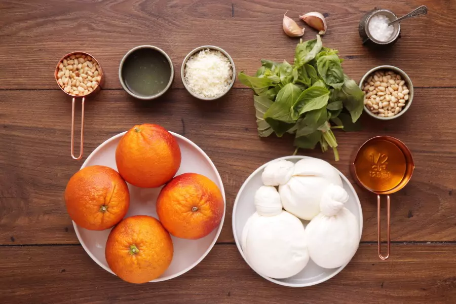 Ingredients for Blood Orange Salad with Burrata and Pesto