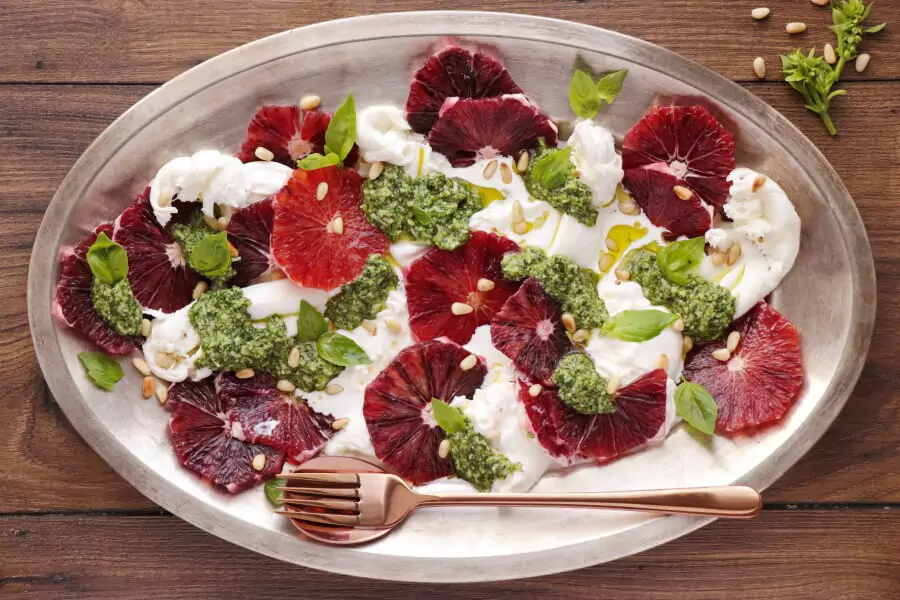 Blood Orange Salad with Burrata and Pesto