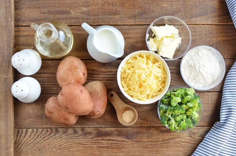 Ingredients for Broccoli Cheddar Stuffed Baked Potatoes