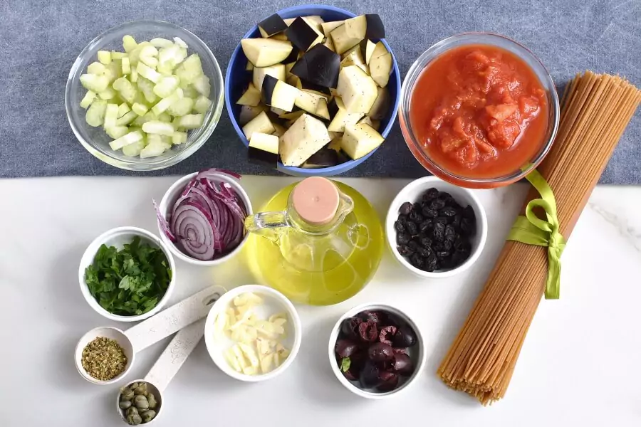Ingredients for Caponata Spaghetti with Eggplant