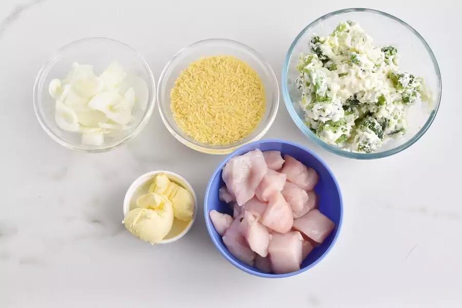 Ingredients for Cheesy Chicken and Broccoli Orzo