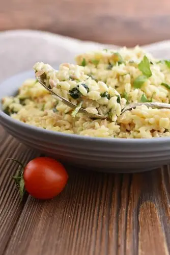 Creamy Roasted Garlic & Spinach Orzo
