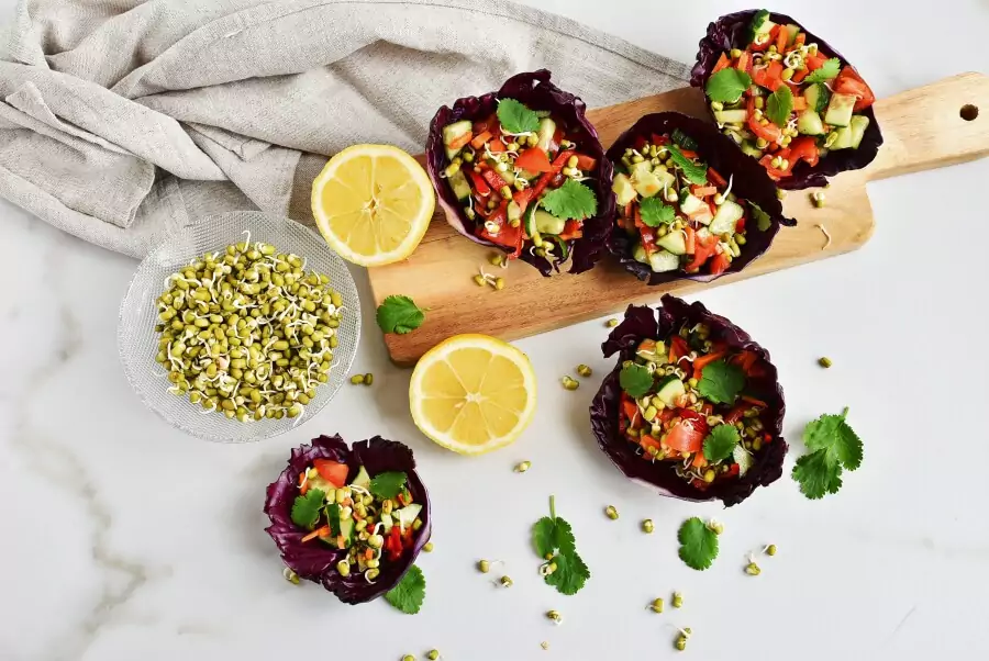 Crunchy Munchy Sprouts Salad in Cabbage Cups