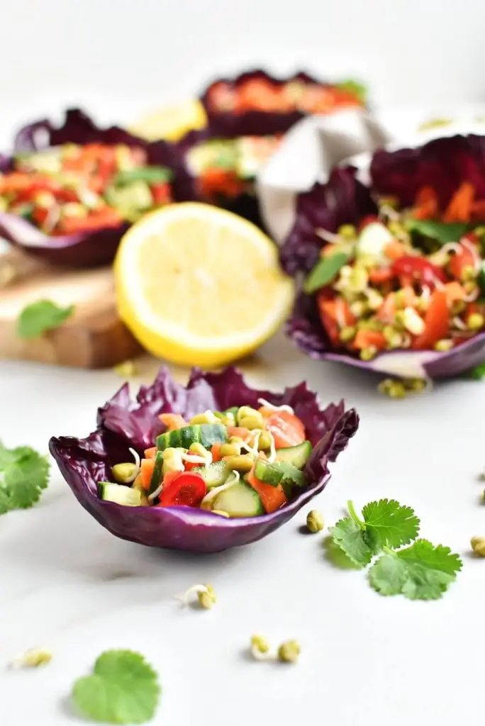 Crunchy Munchy Sprouts Salad in Cabbage Cups