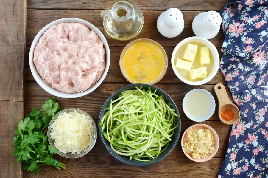 Ingredients for Garlic Butter Meatballs and Zoodles