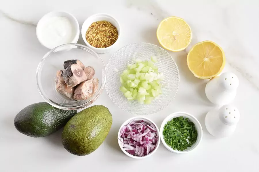 Ingredients for Healthy Tuna Salad Stuffed in Avocado