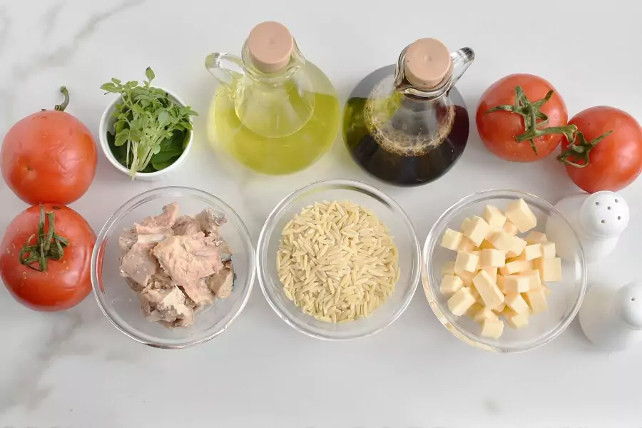 Ingredients for Orzo Tuna Salad with Tomatoes