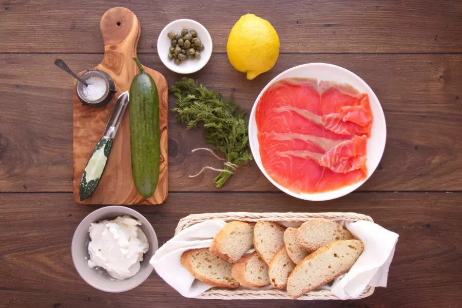Ingredients for Smoked Salmon, Cucumber, Capers and Soda Bread