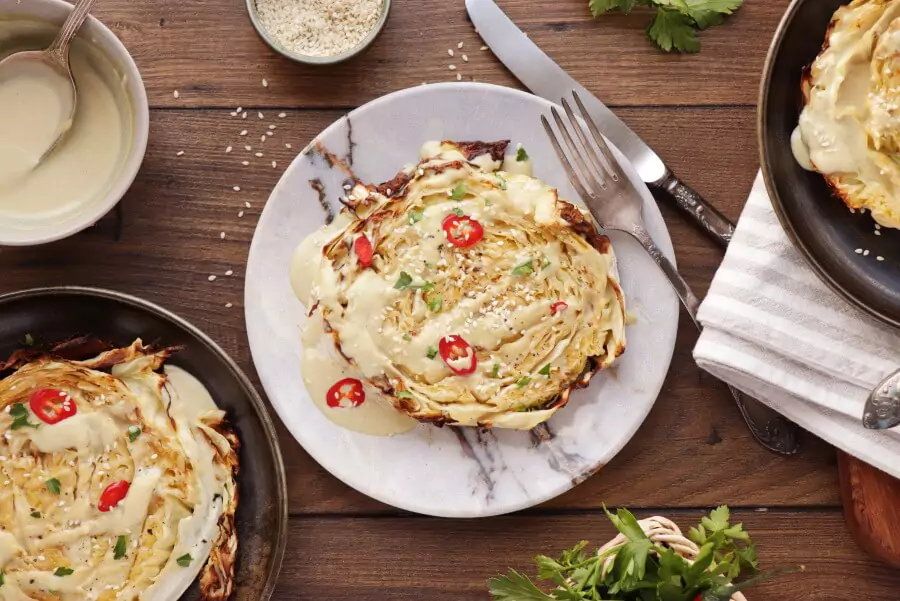 Vegan Cabbage Steaks with Tahini Sauce