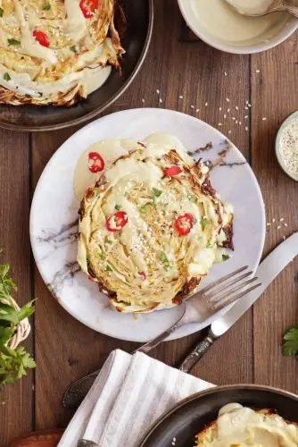 Vegan Cabbage Steaks with Tahini Sauce