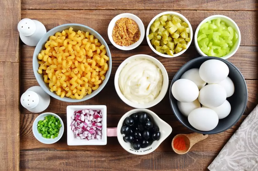 Ingredients for Deviled Egg Macaroni Salad