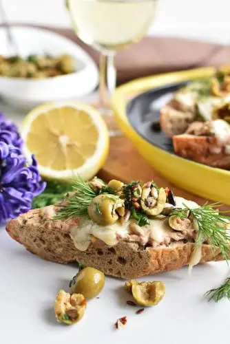 Cheesy Tuna Melts with Olive Salsa
