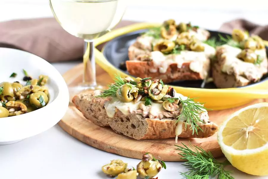 Cheesy Tuna Melts with Olive Salsa