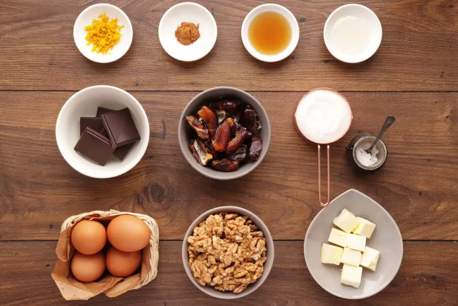 Ingredients for Flourless Walnut-Date Cake