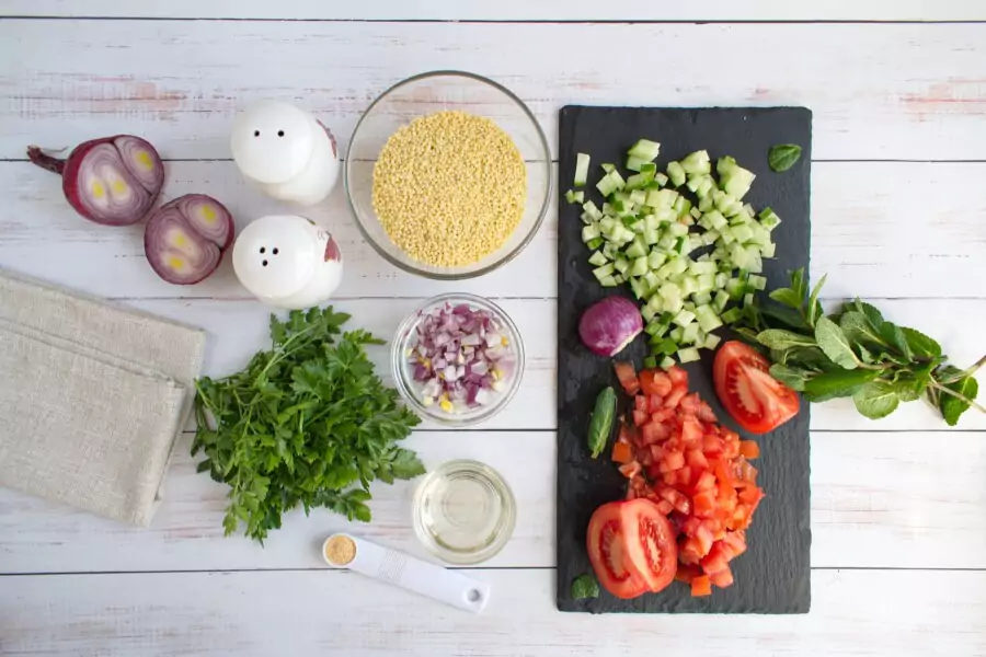Ingredients for Gluten Free Millet Tabbouleh Salad